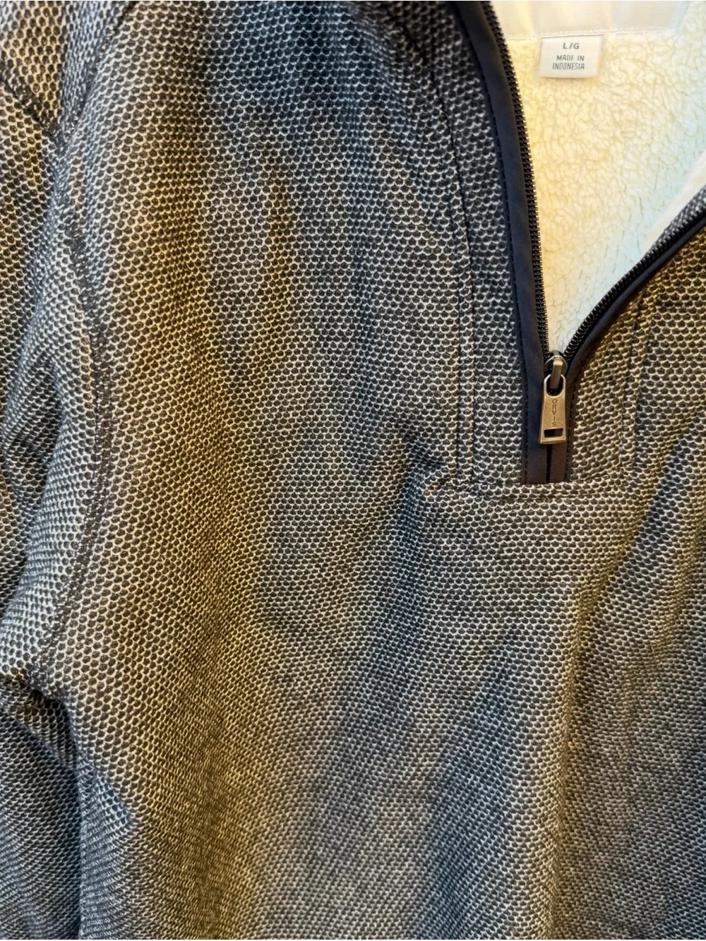Orvis Men's Gray Quarter-Zip Sherpa-Lined Pullover large